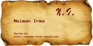 Neiman Irma névjegykártya
